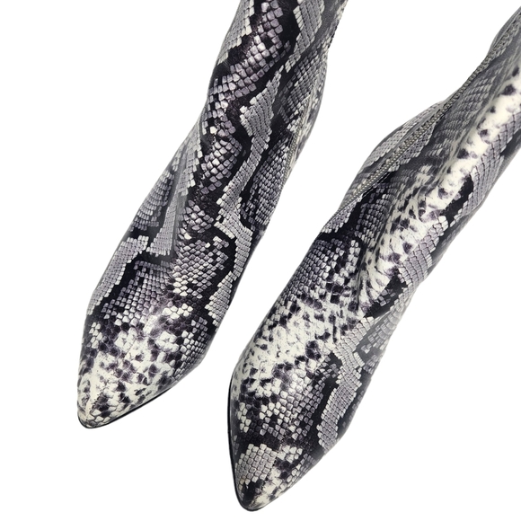 CAPE ROBBIN Snakeskin Ankle Point Toe Heeled Boots - Picture 4 of 12